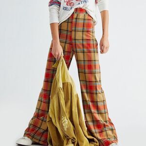 Free People Womens Multicolor Plaid Jules High-Waisted Wide Leg Pants Size 10